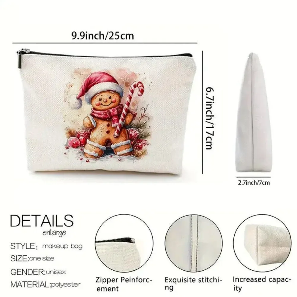 Christmas Winter Gingerbread Man / Candy Travel Makeup Bag Double Sided Printed